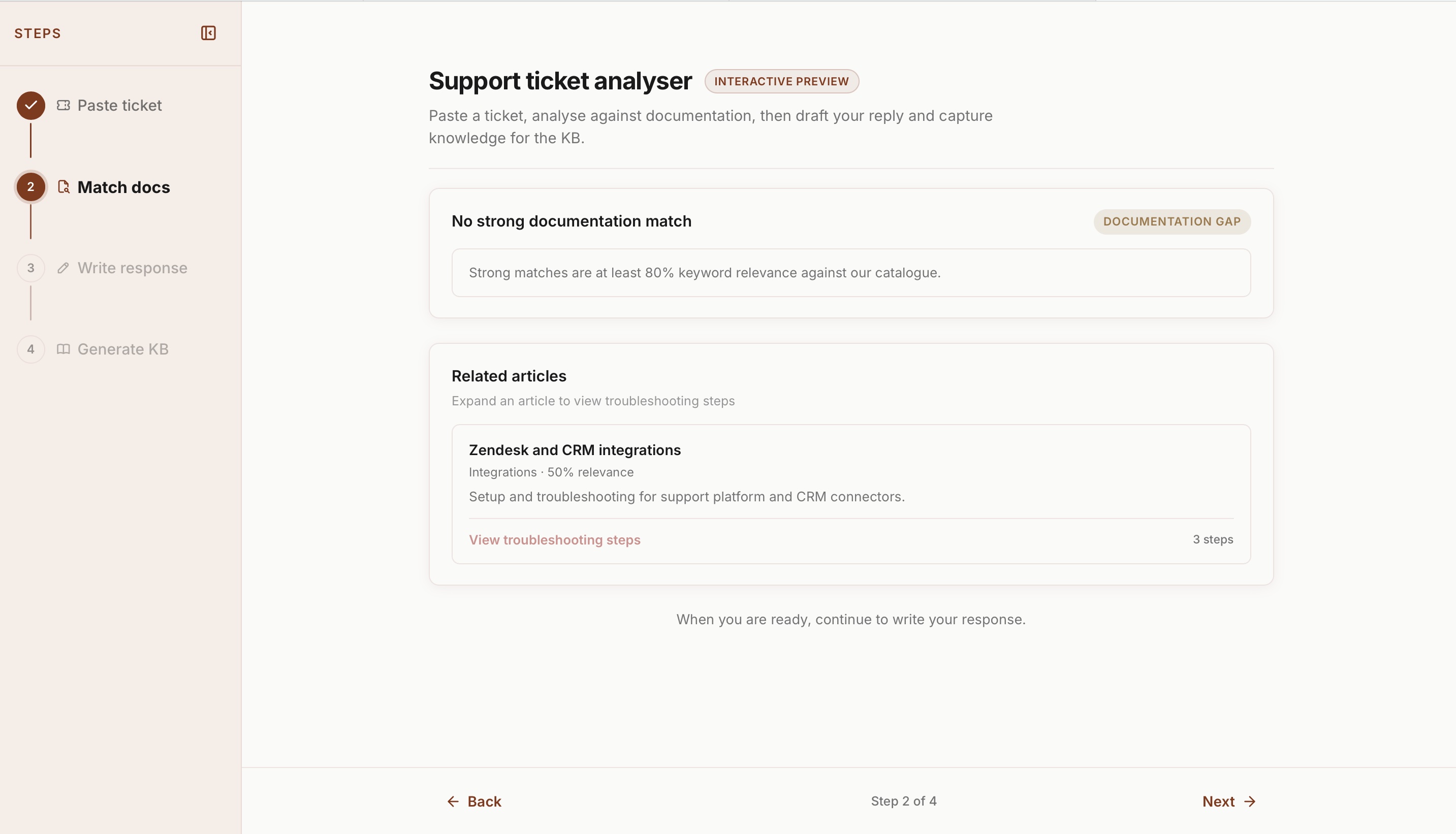 Documentation analysis showing a detected knowledge gap